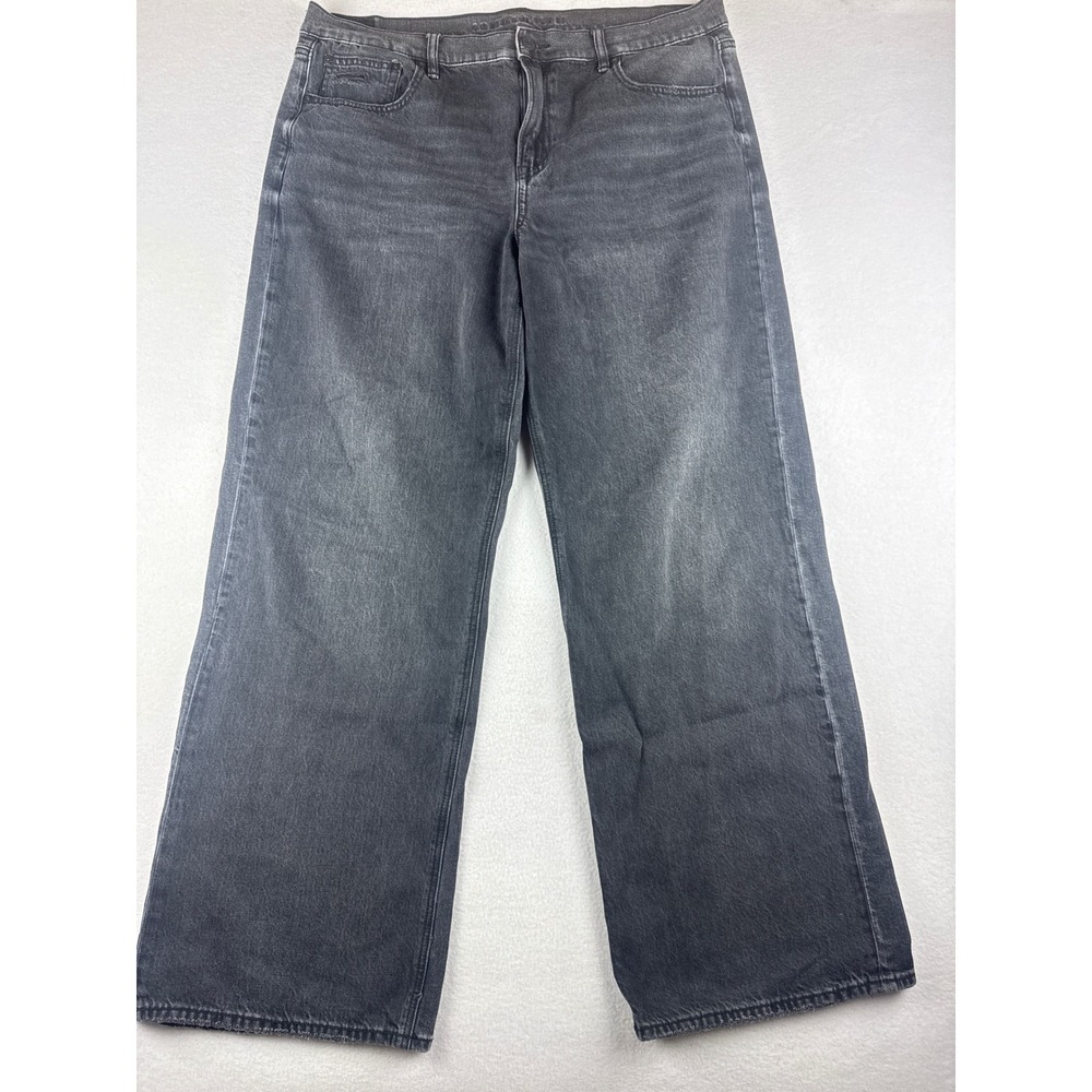 American Eagle Strigid Wide Leg Jeans Womens 14 Regular Washed Black High Rise